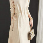 Off Neck Drawstring Flare Knit Dress - 3 Colors Available - liwisi