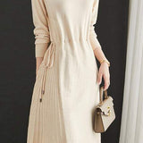 Off Neck Drawstring Flare Knit Dress - 3 Colors Available - liwisi
