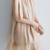 Ruffle Halter Neck Flare Decor Dress with Lining - 2 Colors Available
