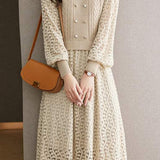 Mixed Material Heart Double Button Knit Dress - 3 Colors Available