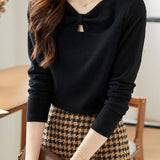 Front Ribbon Cut-Out Design Long Sleeve T-Shirt - 4 Colors Available