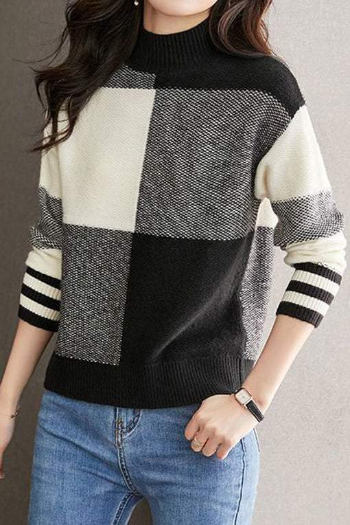 Bottle Neck Drop Shoulder Bi-Color Knit - 3 Colors Available - liwisi