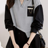 Layered Look Skipper Collar Knit Shirt