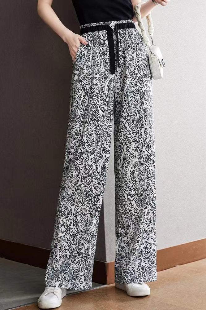 ペイズリープリント紐通しマキシストレートパンツ　2色入 - liwisi