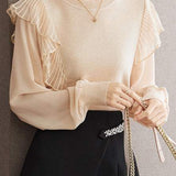 Asymmetrical Design French Lace Contrast Round Neck Knit