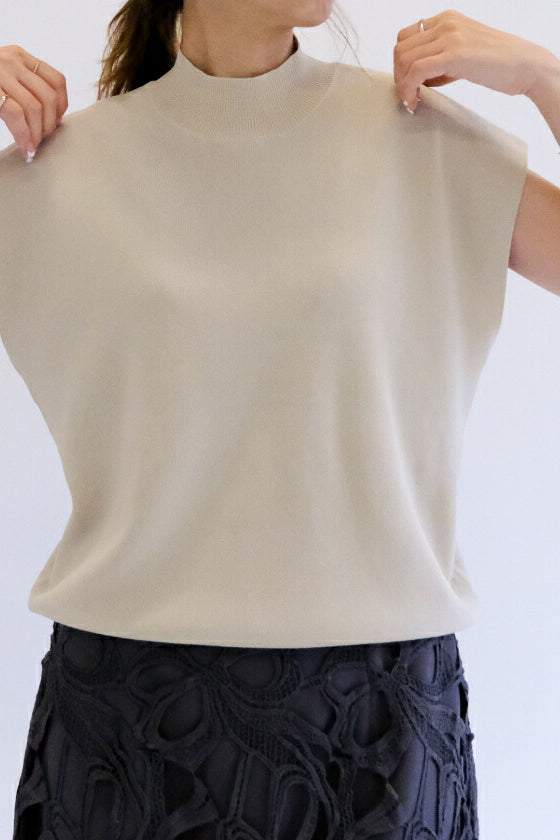 ボトルネックフレンチスリーブシンプルニット　4色入 - liwisi