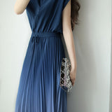 Key Neck Ombre Pleated Dress with Lining - 3 Colors Available - liwisi