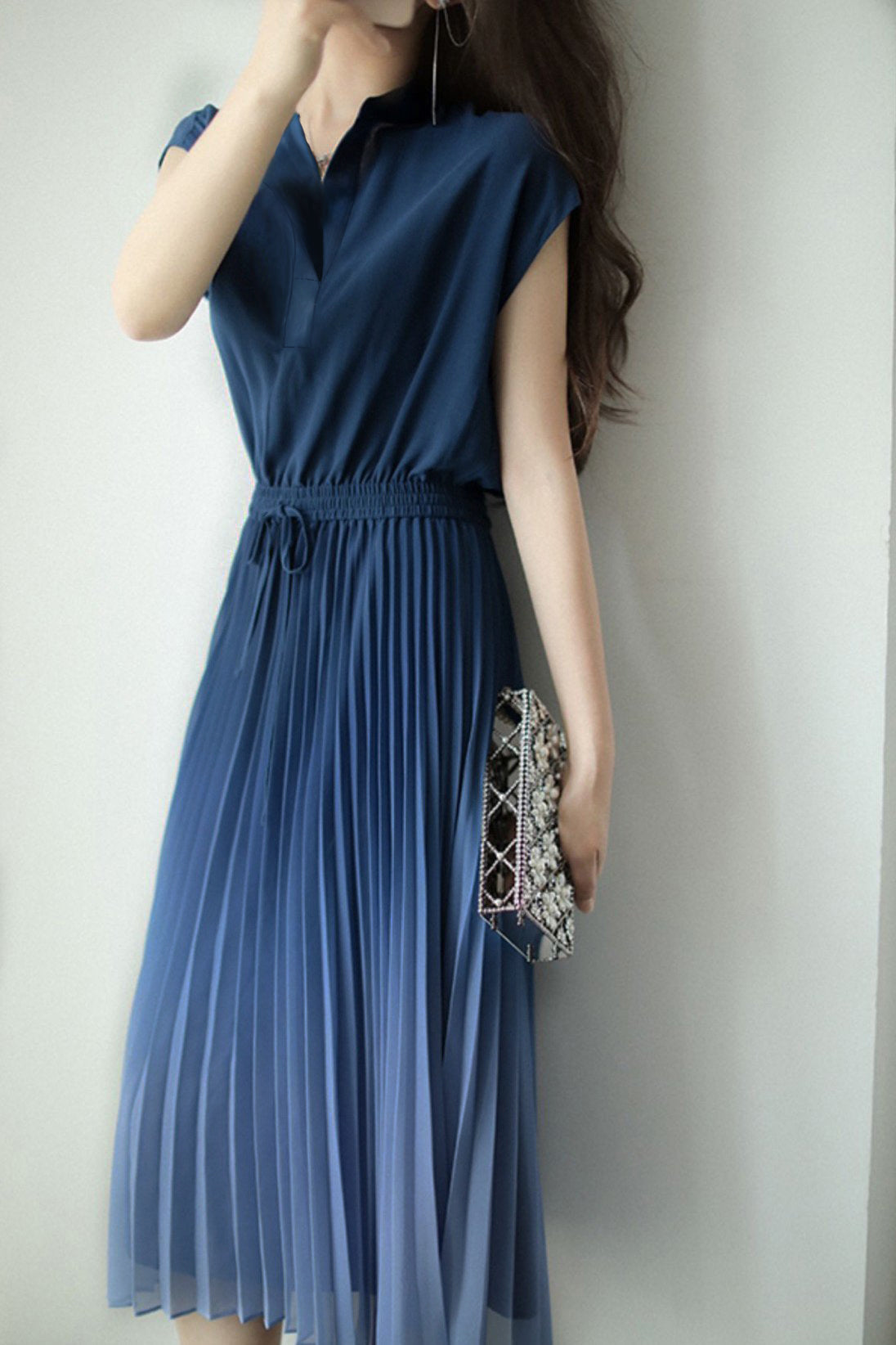 Key Neck Ombre Pleated Dress with Lining - 3 Colors Available - liwisi
