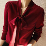 V-Neck Ribbon Tie Wool-Like Knit - 5 Colors Available