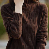 Simple Plain Long Sleeve Round Neck Ruffled Inner Knit - 8 Colors Available
