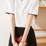 Round Neck Floral Jacquard Sheer Blouse