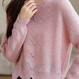 Fashionable Floral Hollow Out Knit Sweater