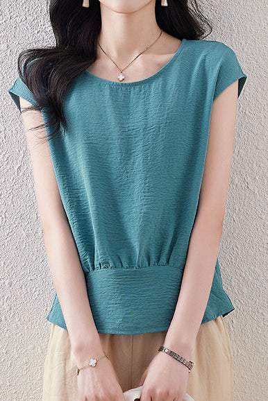 フレンチスリーブフロントギャザーブラウス　7色入 - liwisi