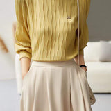 Ruffled Collar Flower Brooch Decor Striped Blouse - 3 Colors Available