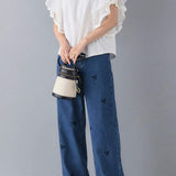 Bahan-bahan yang berbeza T-shirt lengan tulle ruffle leher bulat, disertakan 3 warna