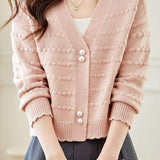 V-Neck Textured Knit Jacquard Cardigan