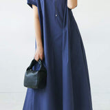 Round Neck Rib Hem Maxi Flare Dress - 3 Colors Available