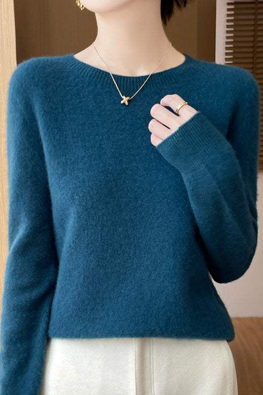 Solid-color round-neck base layer shirt - liwisi