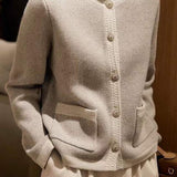 Round Neck Bi-Color Knit Cardigan - 2 Colors Available