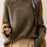 Turtle Neck Raglan Sleeve Bi-Color Knit