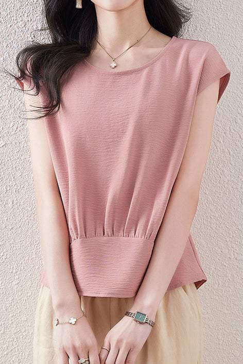 フレンチスリーブフロントギャザーブラウス　7色入 - liwisi