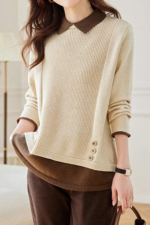 Loose spliced fake two-piece knitted sweaters - liwisi