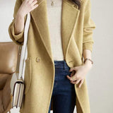 Minimalist Mid-Length Houndstooth Wool Coat