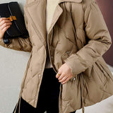 Lapel Collar Drawstring Jacket with Lining - 2 Colors Available