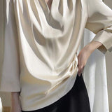 V-Neck Front Tuck Satin Blouse - 5 Colors Available