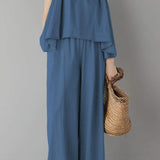Two-Piece Set: Irregular Hem Drawstring Denim Camisole Top + Effortless Maxi Wide Denim Pants - 2 Colors Available