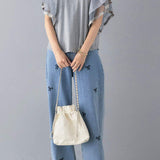Bahan-bahan yang berbeza T-shirt lengan tulle ruffle leher bulat, disertakan 3 warna