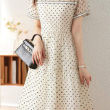 Ruffle Collar Small Floral Flock Flare Dress with Lining