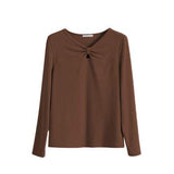 Front Ribbon Cut-Out Design Long Sleeve T-Shirt - 4 Colors Available