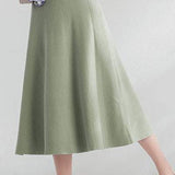 Knit A-Line Flare Long Floral Jacquard Skirt with Elastic Waist - 7 Colors Available
