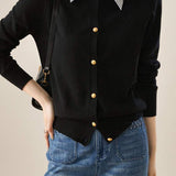 Layered Look Shirt Collar Striped Contrast Knit Cardigan - 3 Colors Available