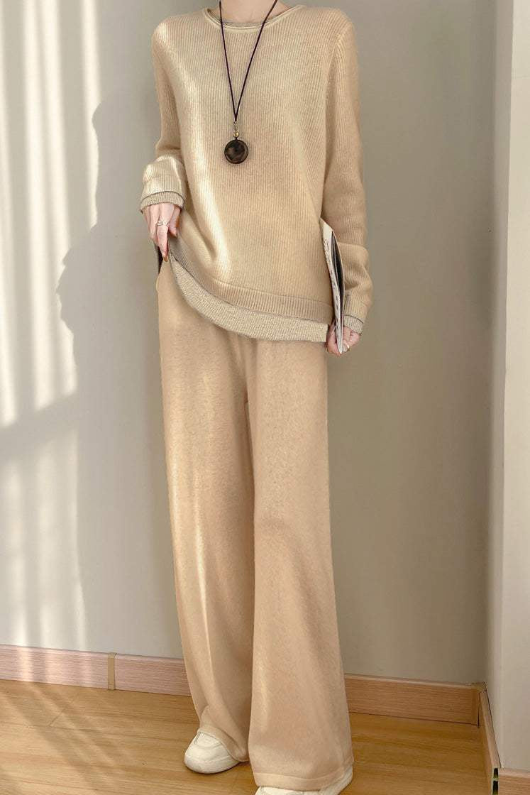 Contrast-color casual knit set - liwisi