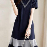 Round Neck Houndstooth Docking Flare Dress