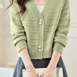 V-Neck Textured Knit Jacquard Cardigan