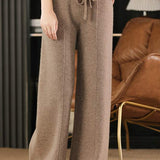High Waist Drawstring Plain Knit Wide Pants - 4 Colors Available