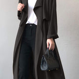 Plain Long Vintage Loose Drop Shoulder Trench Coat - 2 Colors Available