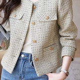 Chanel-Inspired No-Collar Sequin Decor Jacket with Lining