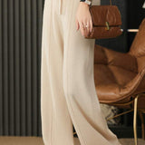 High Waist Drawstring Plain Knit Wide Pants - 4 Colors Available