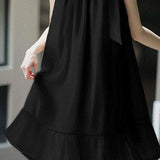 Ruffle Halter Neck Flare Decor Dress with Lining - 2 Colors Available