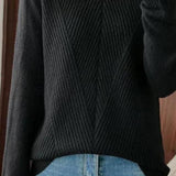 Half-High Neck Diagonal Ribbed Knit Top