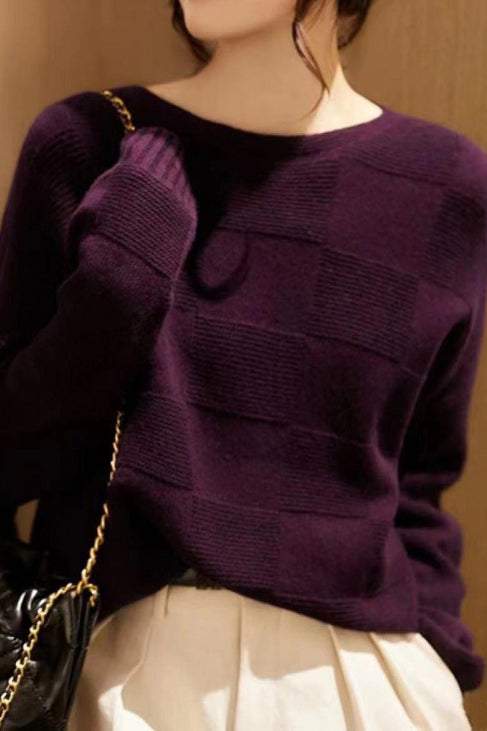 Casual Houndstooth Faux Wool Blend Knit Sweater - liwisi