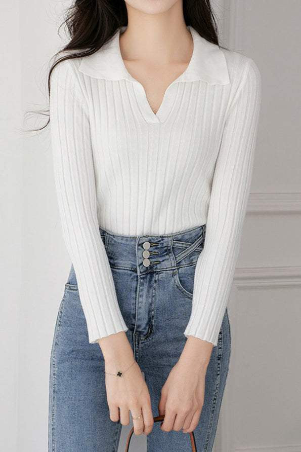 Elegant Collared Knitted Base Layer Top - liwisi
