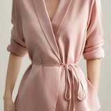 Shawl Collar Tie Belted Tailored Jacket - 3 Colors Available