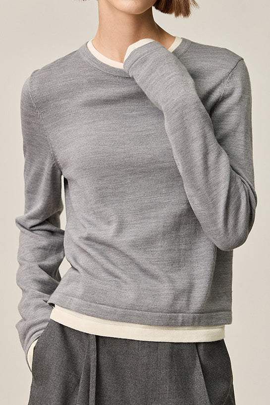 Fake two-piece round-neck knitted sweater - liwisi