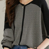 V-Neck Diagonal Stripe Contrast Knit Top - 2 Colors Available
