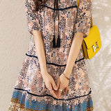 Flower Print Shirring Tiered Dress with Lining